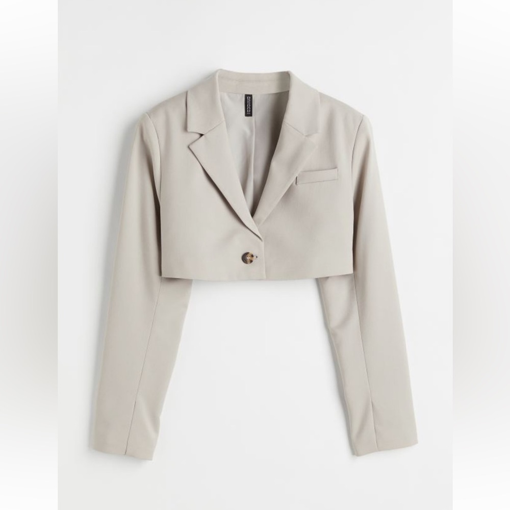Divided Cropped Single-Button Blazer in Light Beige